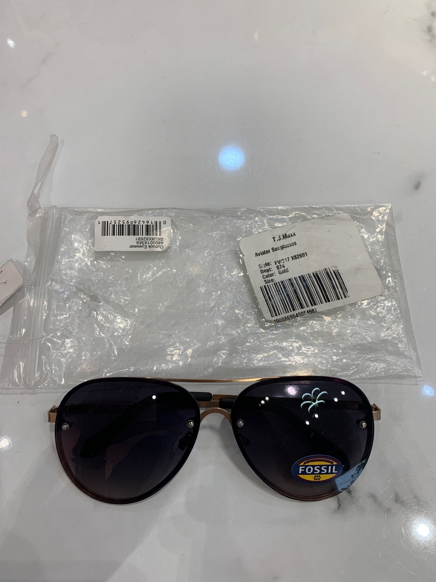 NFSL-62559 Fossil Sunglasses Aviator Gold NETT NEW