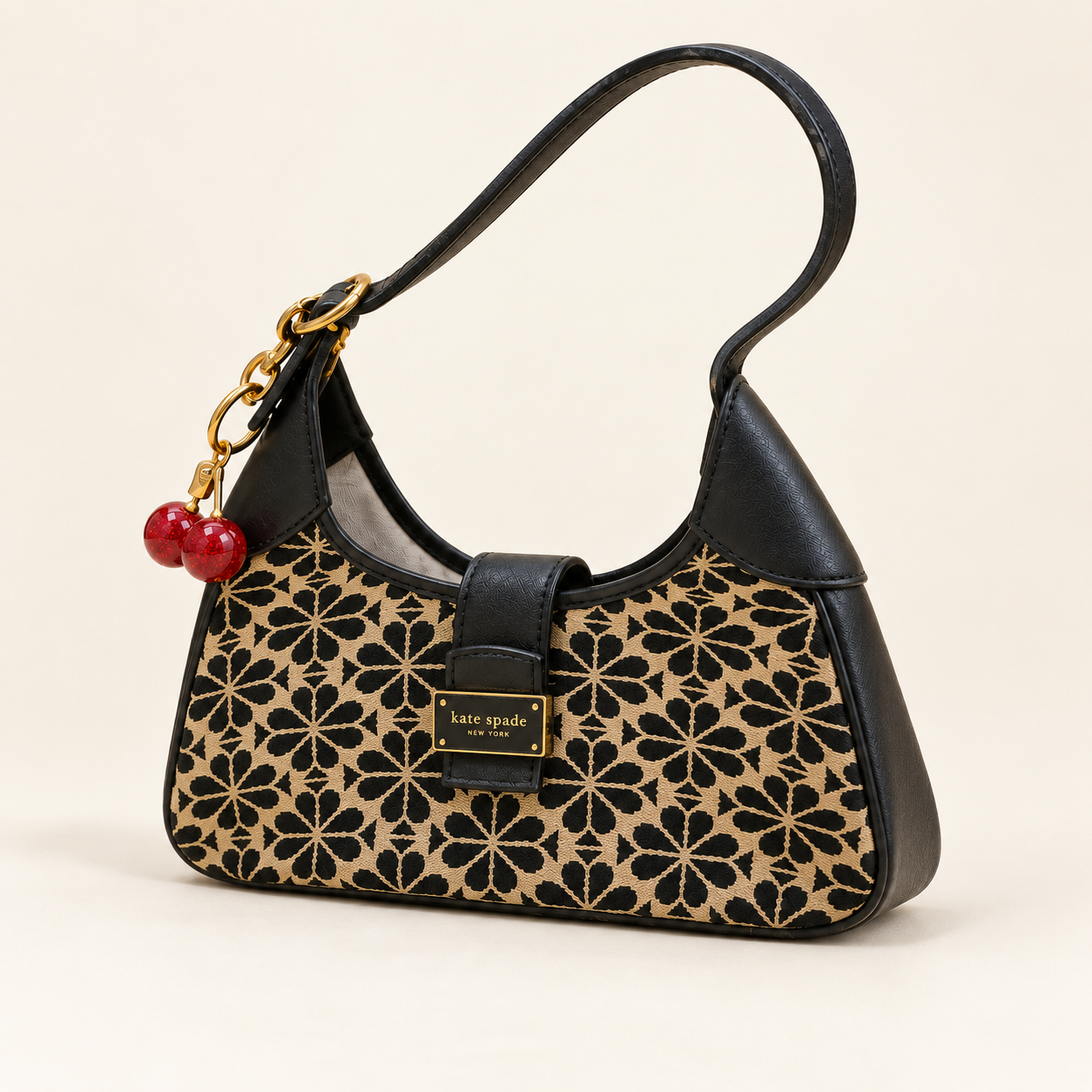 TJKS-63313 Kate Spade Flower Jacquard Nouveau Small Shoulder Bag Sand Multi PRELOVED NETT