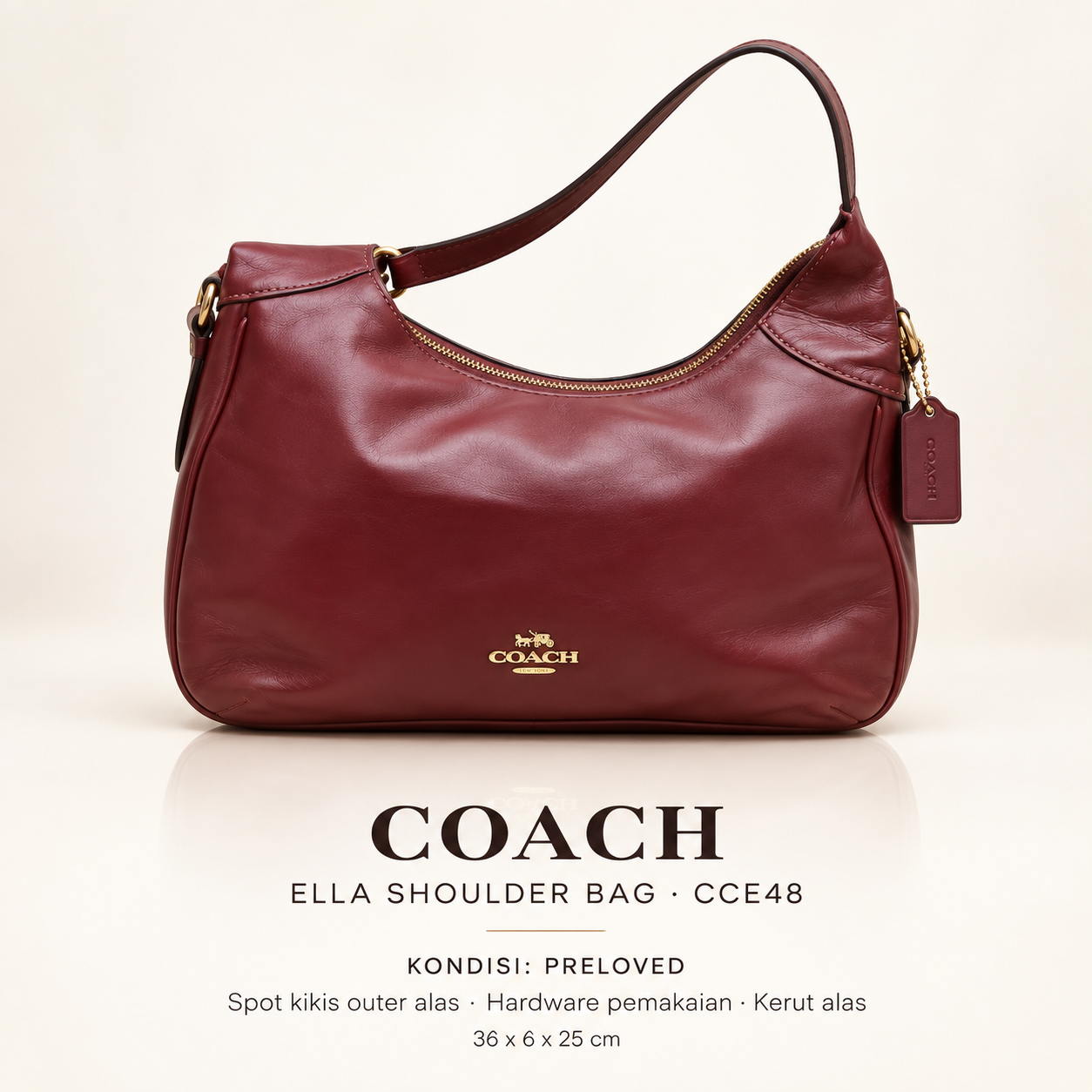 TJCCH-63433 Coach Ella Shoulder Bag Maroon PRELOVED NETT