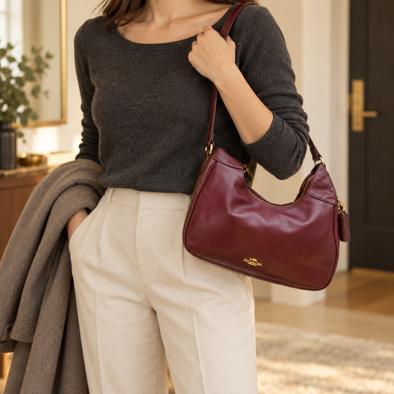 TJCCH-63433 Coach Ella Shoulder Bag Maroon PRELOVED NETT