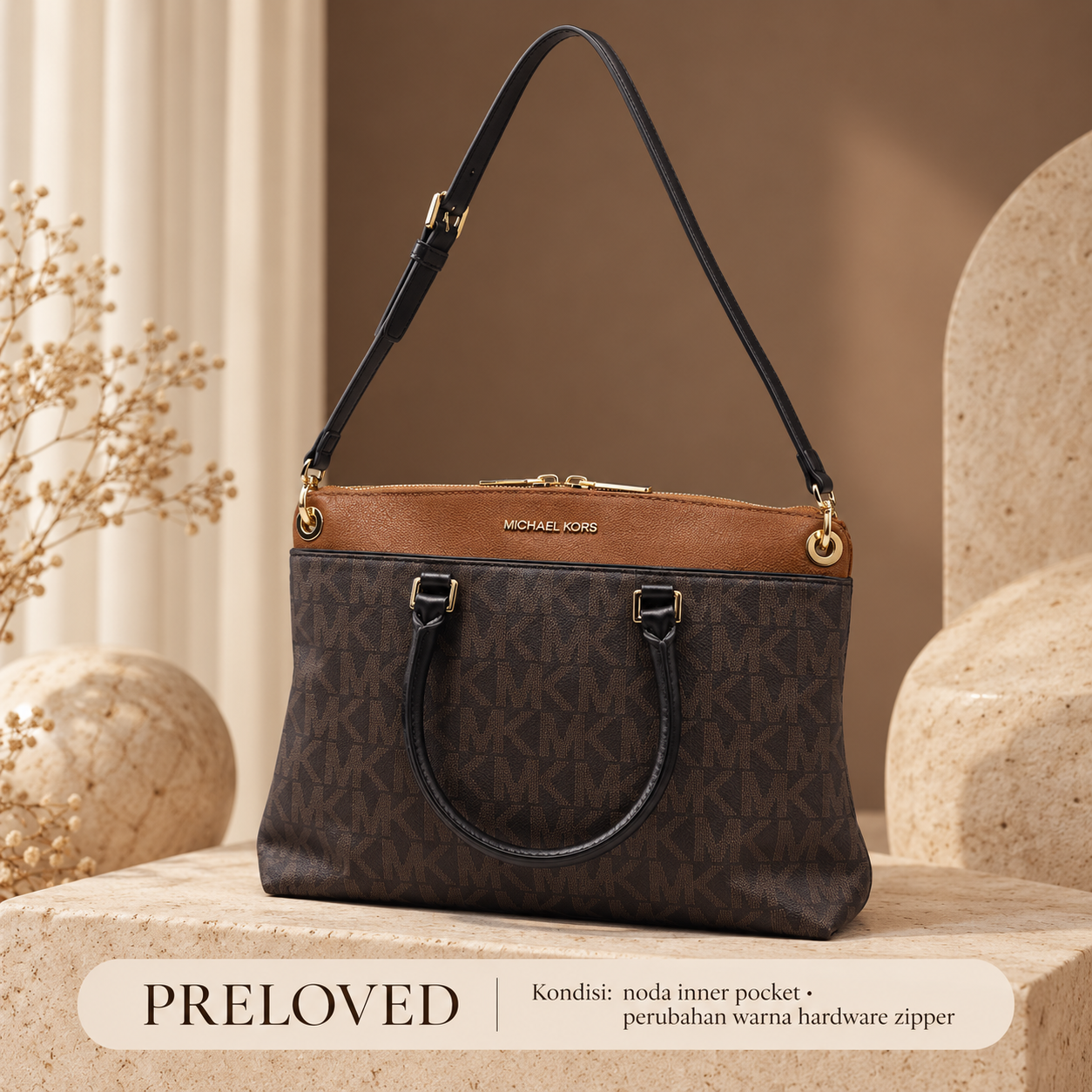 Michael Kors Aubrey Signature Convertible Tote Bag Brown PRELOVED