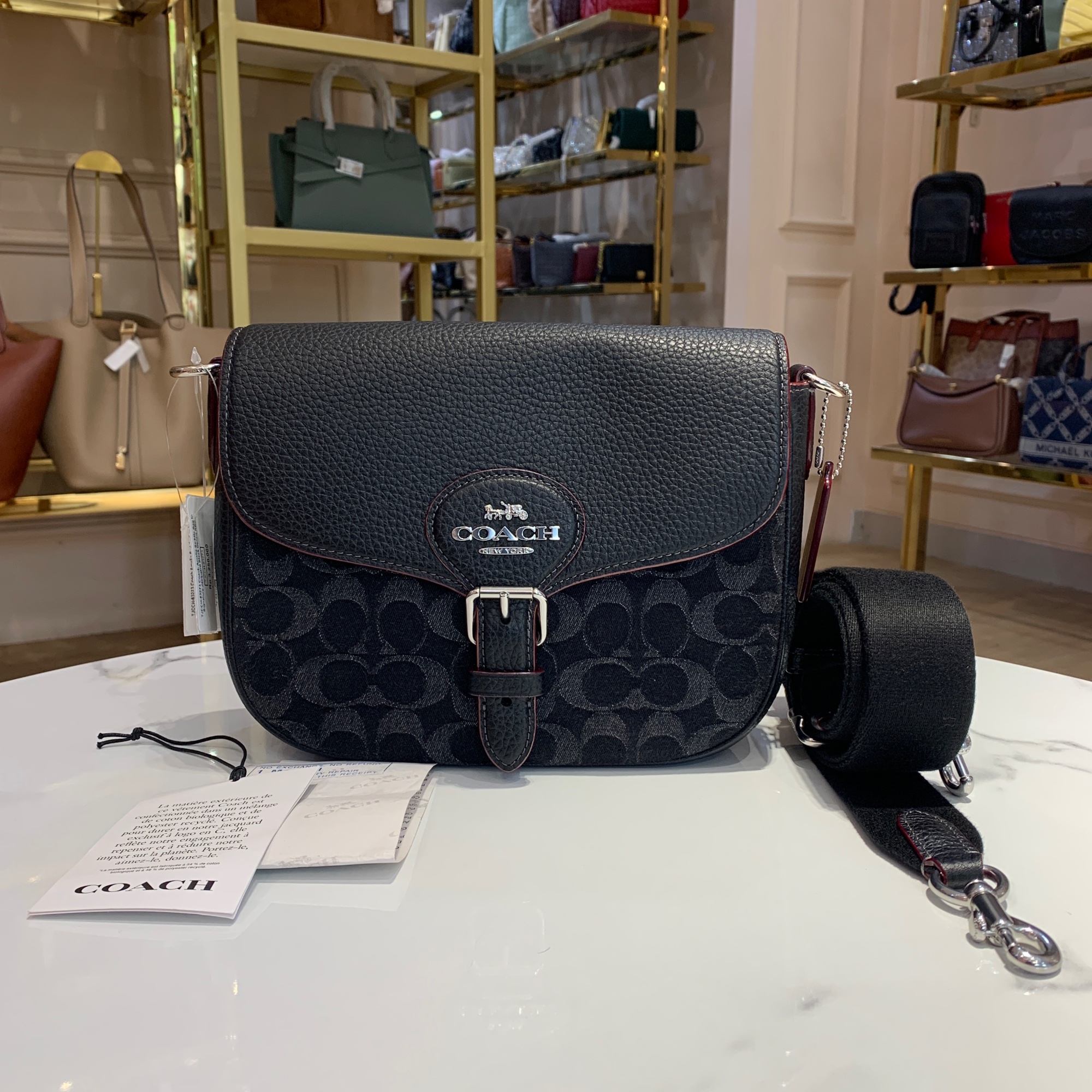 TJCCH-63273 Coach Amelia Saddle Bag In Signature Jacquard Black Denim NBU