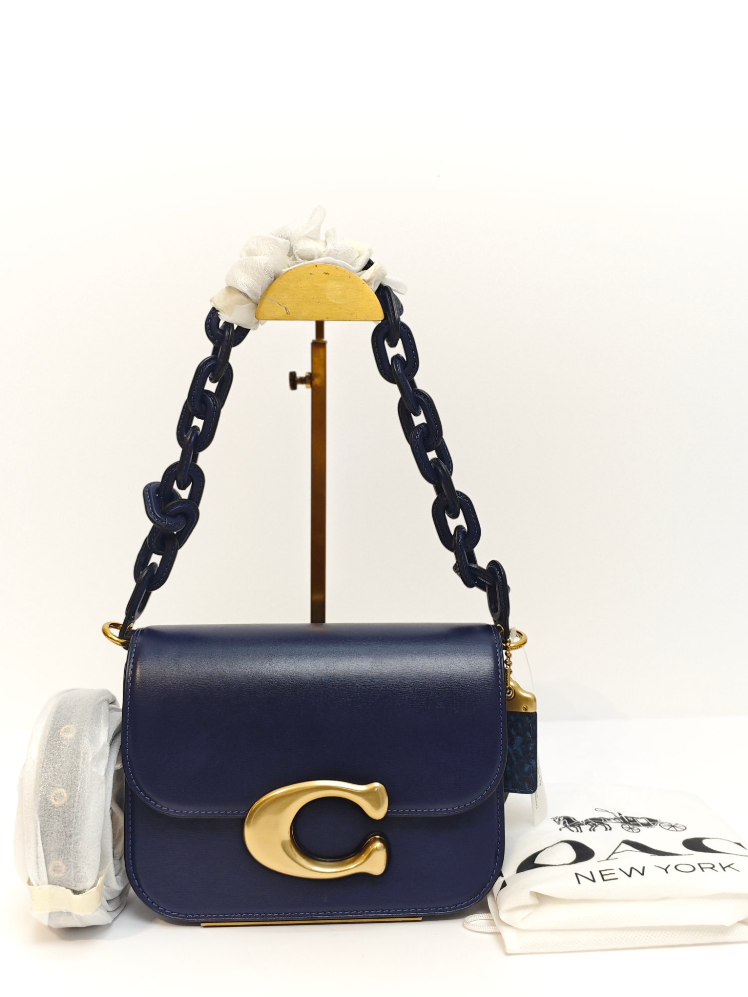 TJCCH-63460 Coach Idol Bag With Snake Skin Details Navy Blue NEW