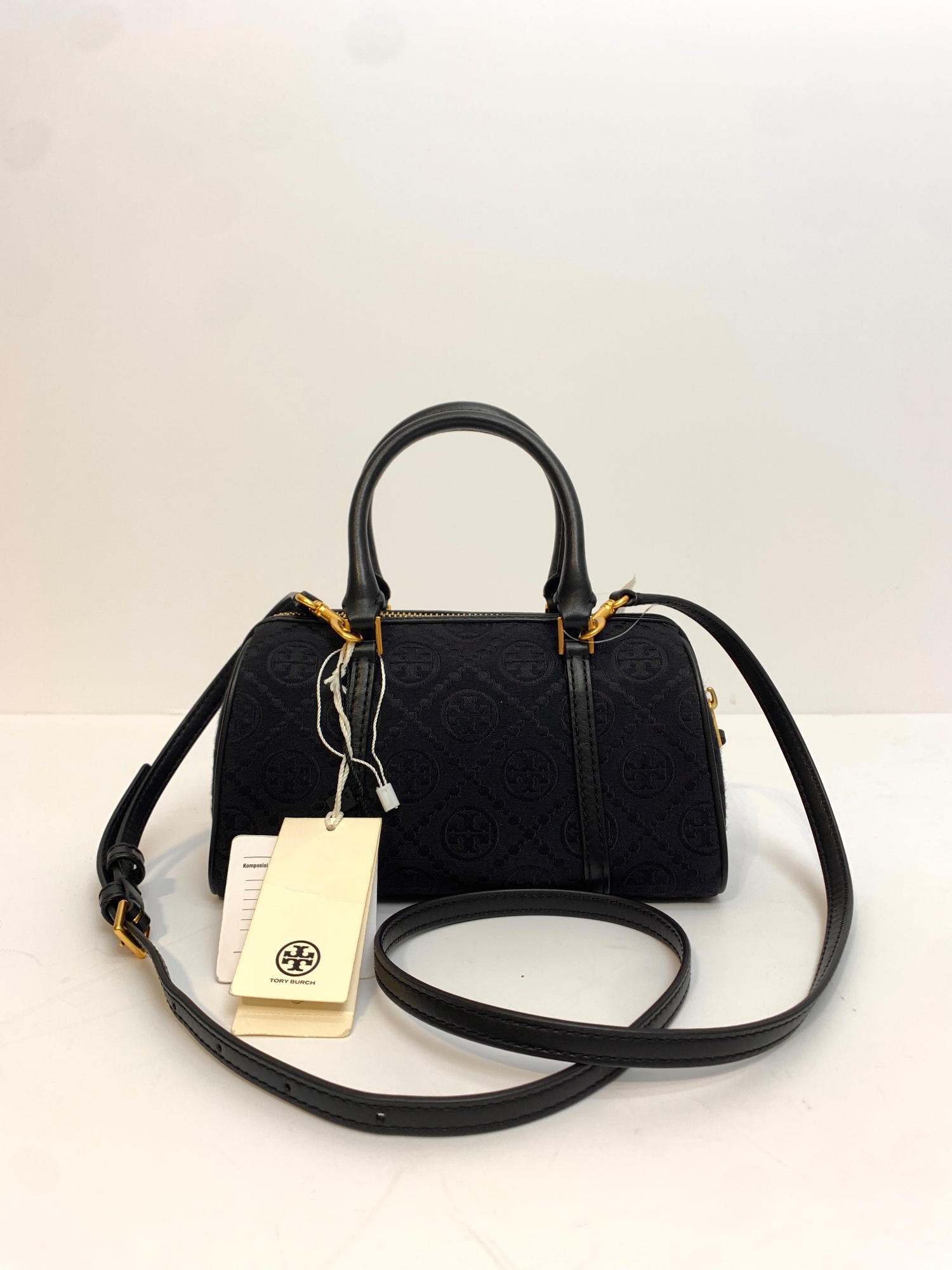 TJTB-63289 Tory Burch T Monogram Barrel Bag Black PRELOVED