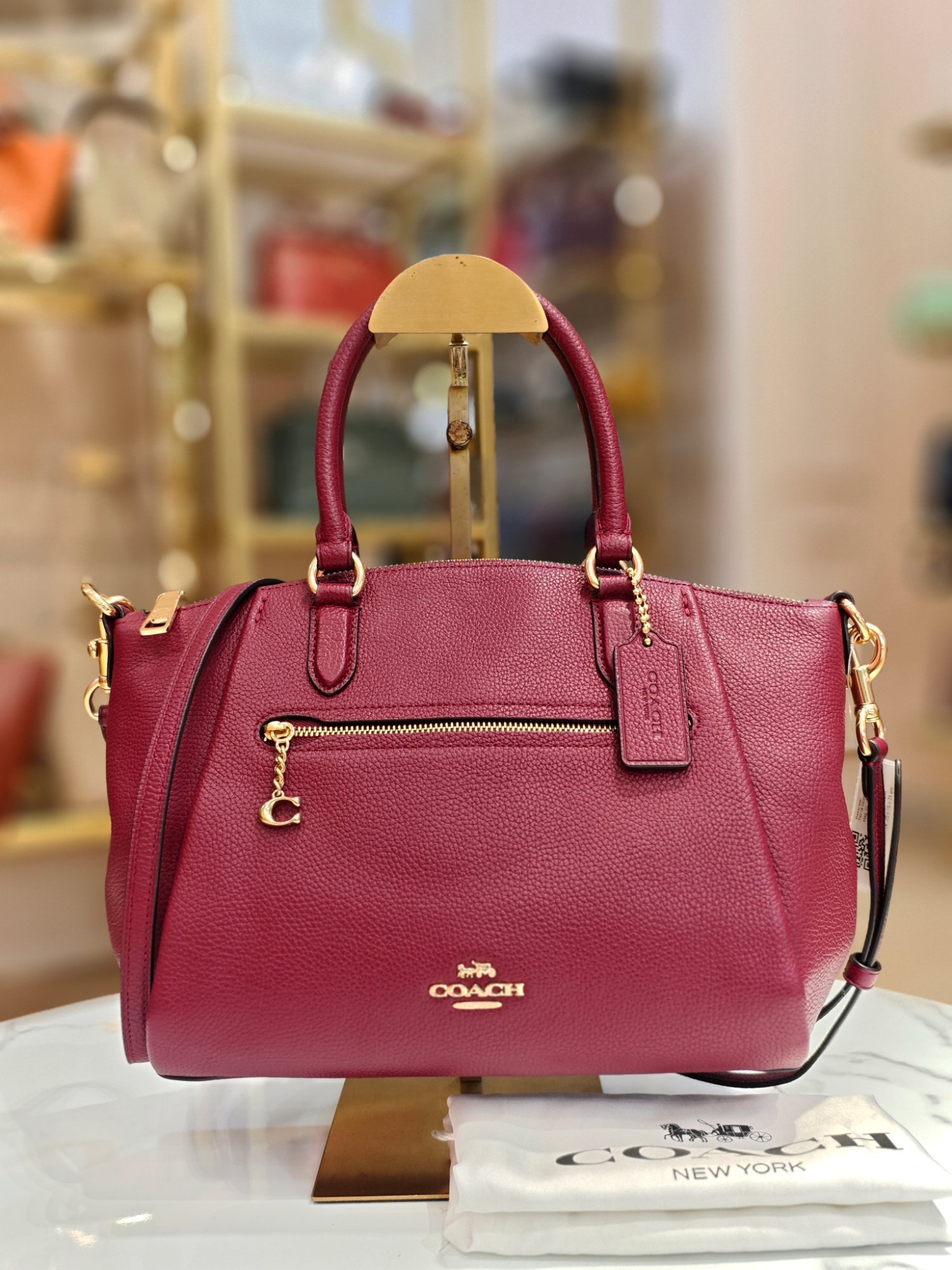 TJCCH-63475 Coach Elise Satchel Bag Black Cherry PRELOVED