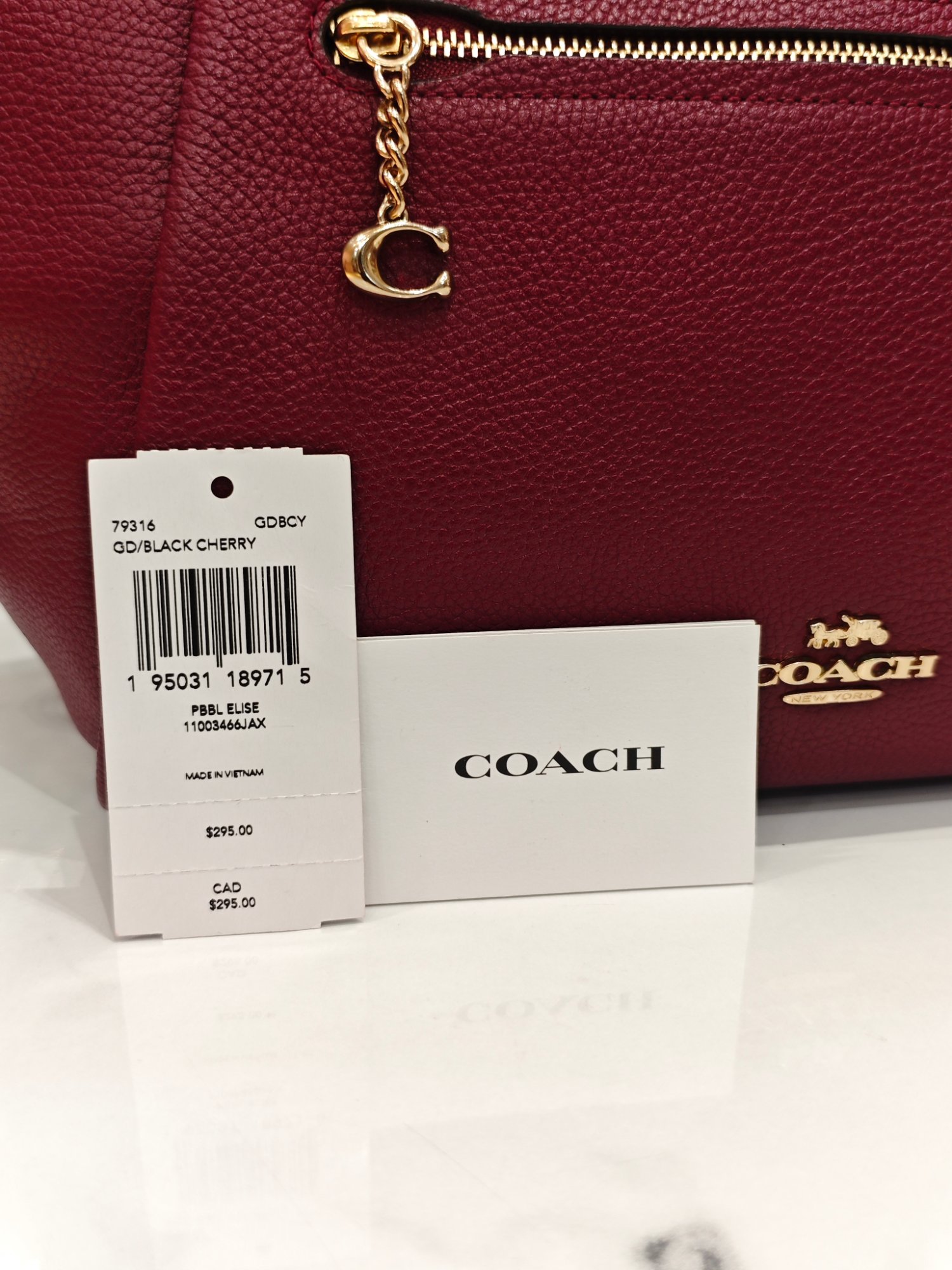 TJCCH-63475 Coach Elise Satchel Bag Black Cherry PRELOVED