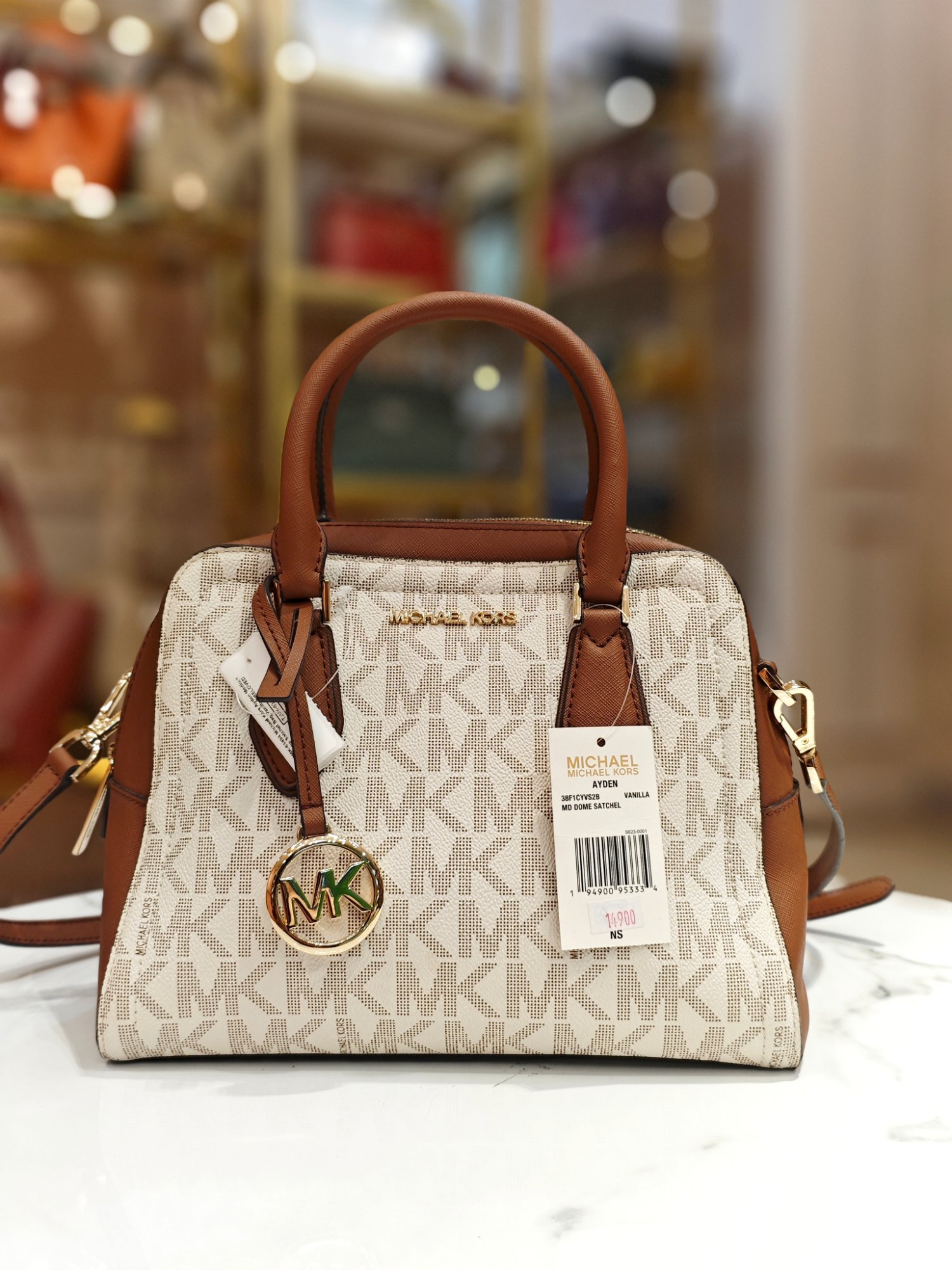 TJMK-63494 Michael Kors Ayden Medium Dome Satchel Bag Vanilla PRELOVED