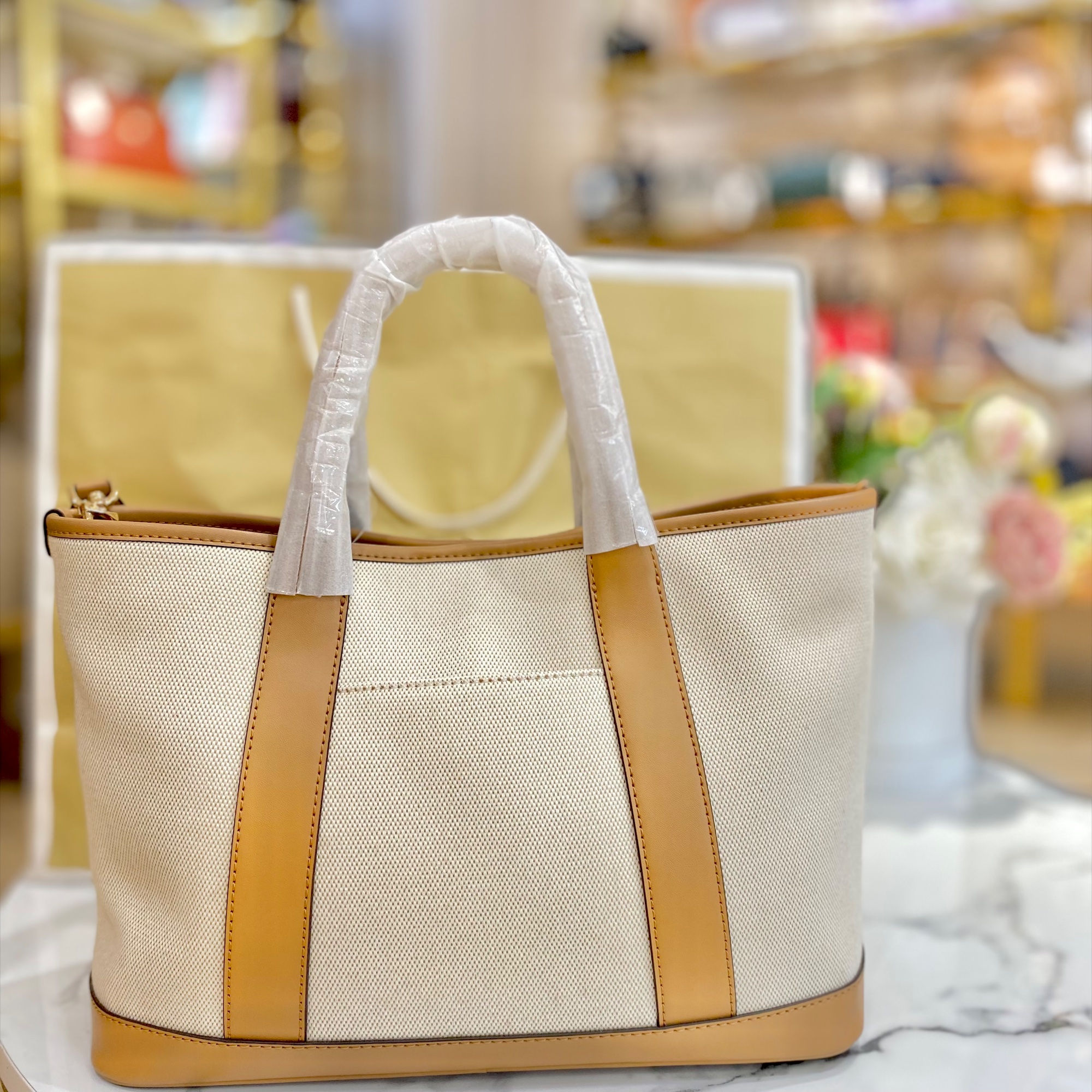 TJMK-62758 Michael Kors Luisa Medium Cotton Canvas Satchel Bag Pale Peanut NEW NETT