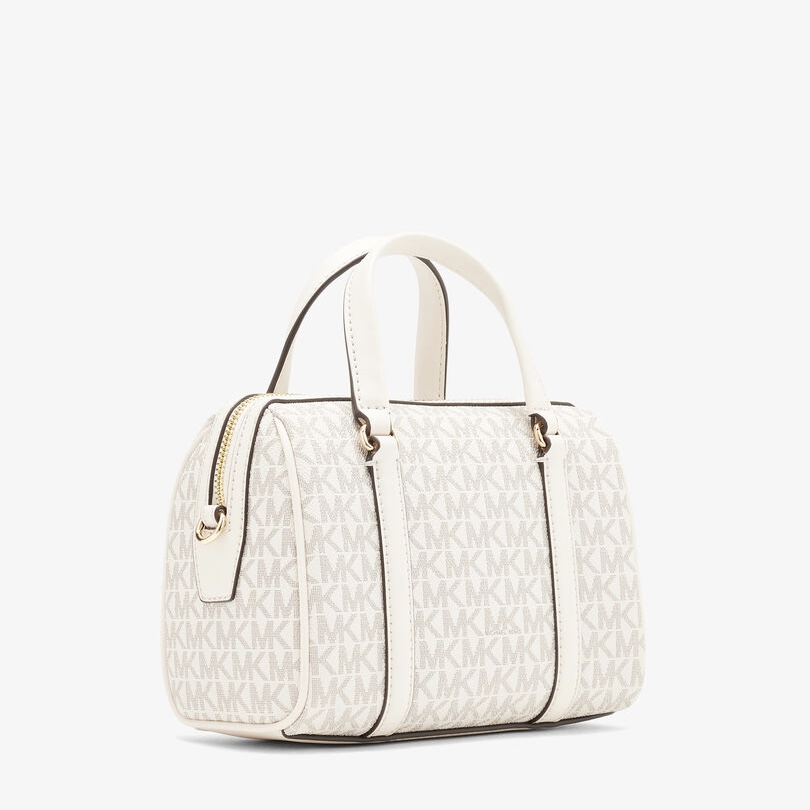 TJMK-63515 Michael Kors Travel Small Duffle Crossbody Bag Light Cream Multi PRELOVED