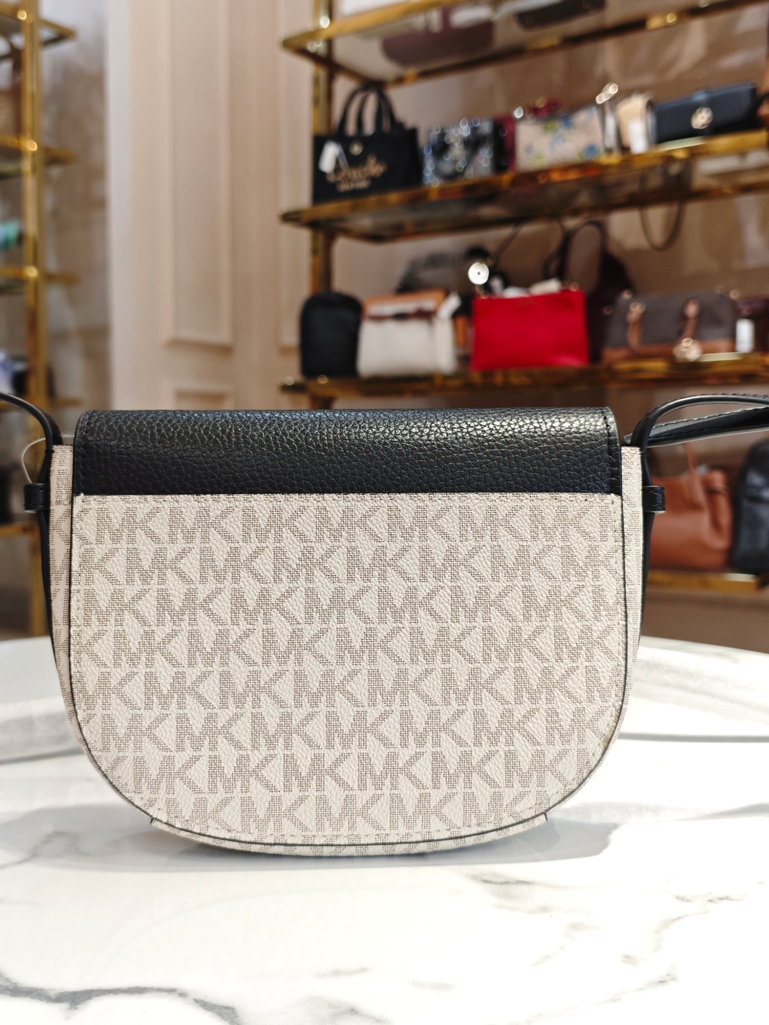 NMK-63017 Michael Kors Reed Small Logo In Leather Crossbody Bag Black NEW