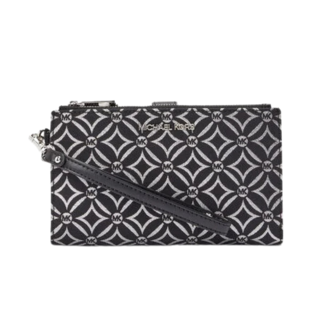 Michael Kors Jetset Travel Large Double Zip Wristlet Black/Silver New Image