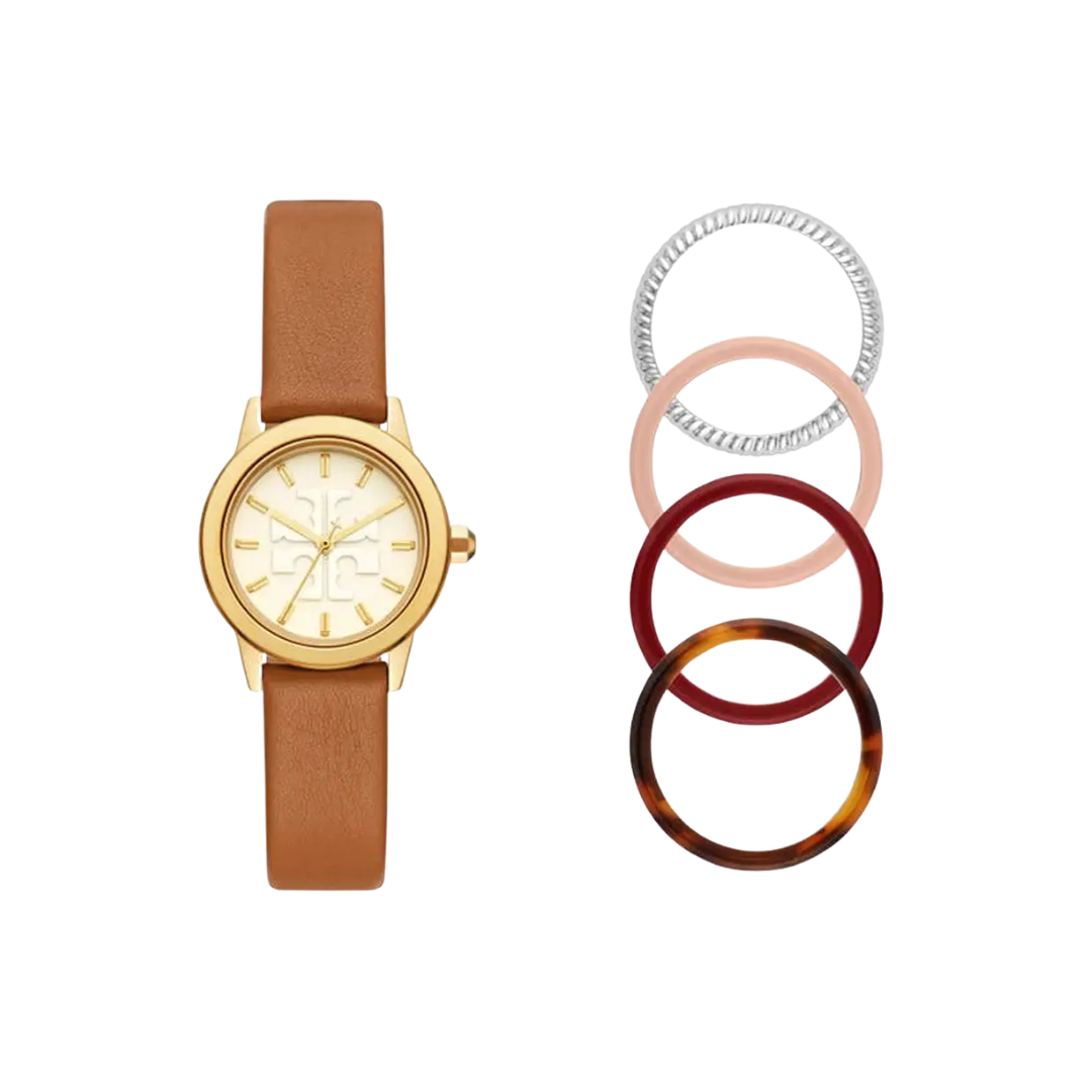 Tory Burch Gigi Watch Ring Set Leather Luggage New Image