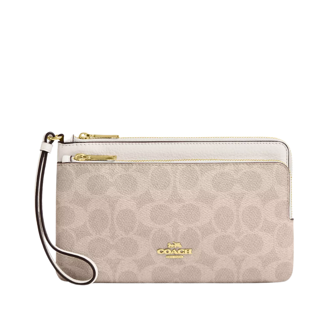 Coach Double Zip Wallet Sign Canvas Sand/Chalk New Image