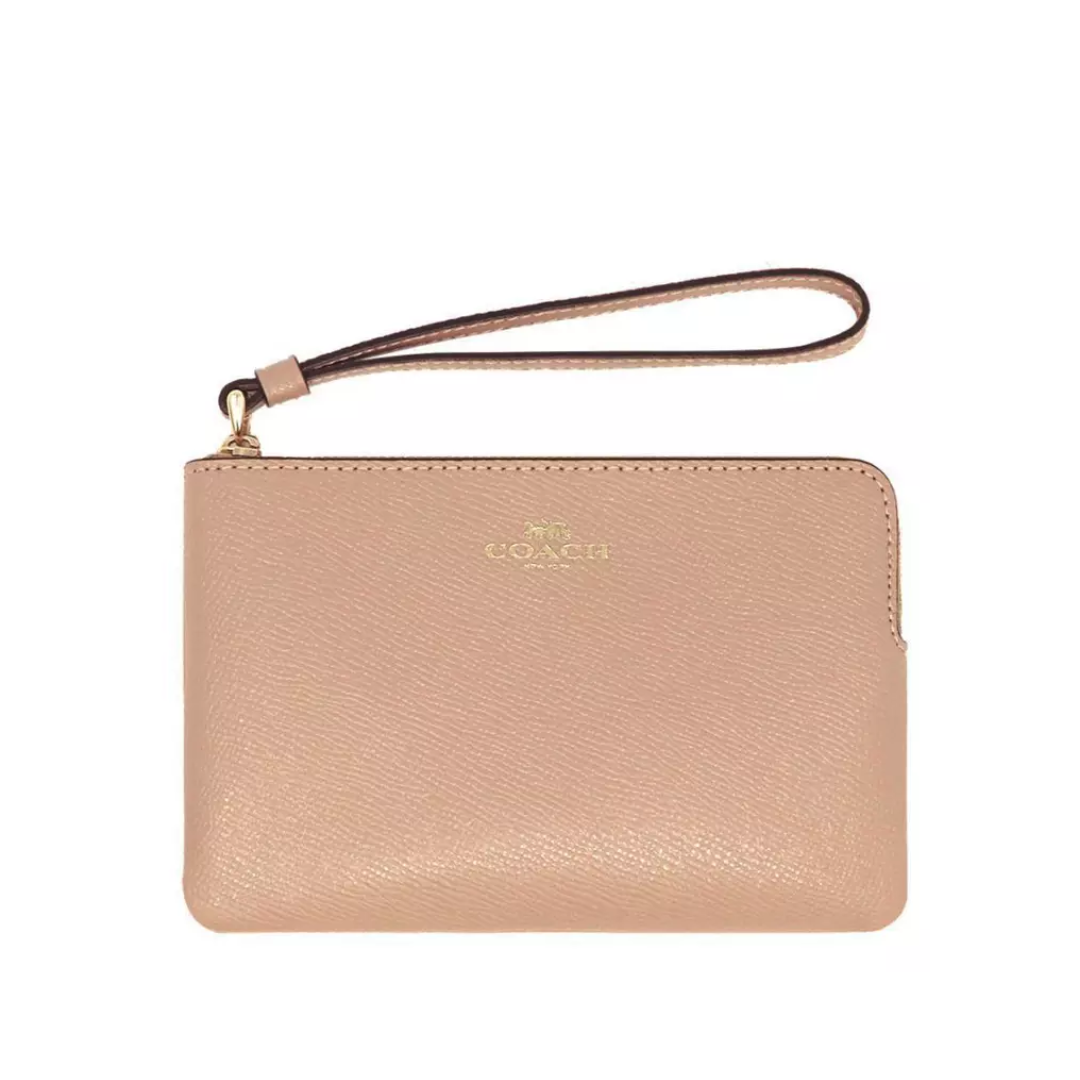 Coach corner Zip Wristlet Crossgrain Leather Taupe New Image