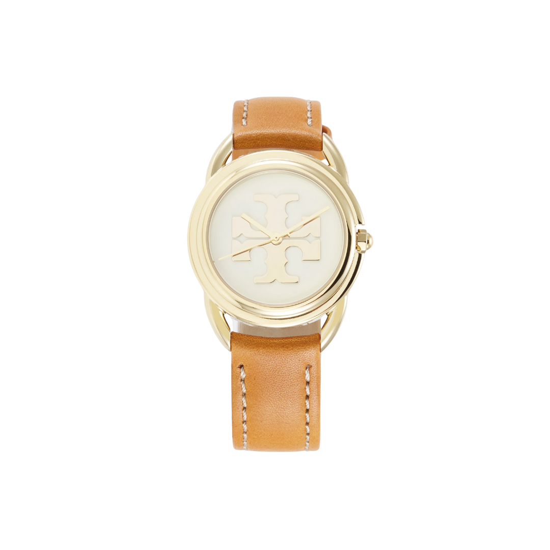 Tory Burch Watch Miller TBW7226 Ladies Glossy Cream Gold Dial Dual Tone Brown NEW Image