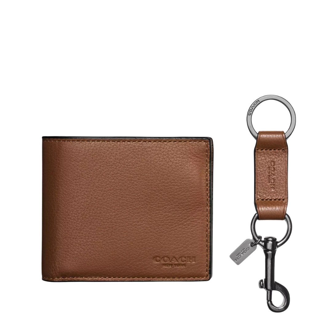 Coach Boxed 3 In 1 Wallet Gift Set Dark Saddle NEW Image