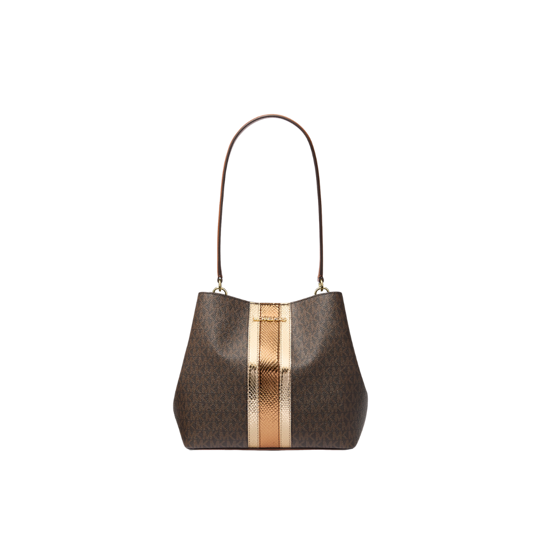 Michael Kors Pratt Medium Bucket Shoulder Bag Brown New Image