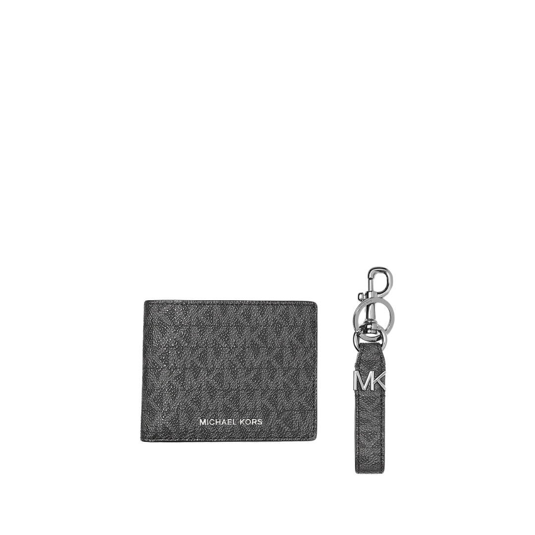 Michael Kors Wallet Logo Key Chain Gift Set Sign Black NEW Image
