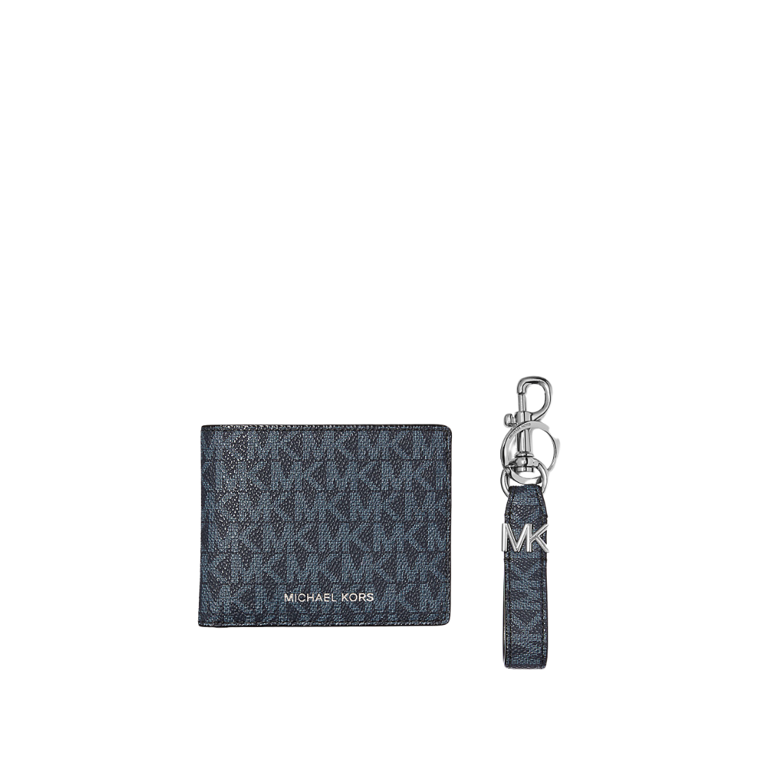 Michael Kors Wallet Logo Key Chain Gift Set Sign Admiral/Pale Blue NEW New Image