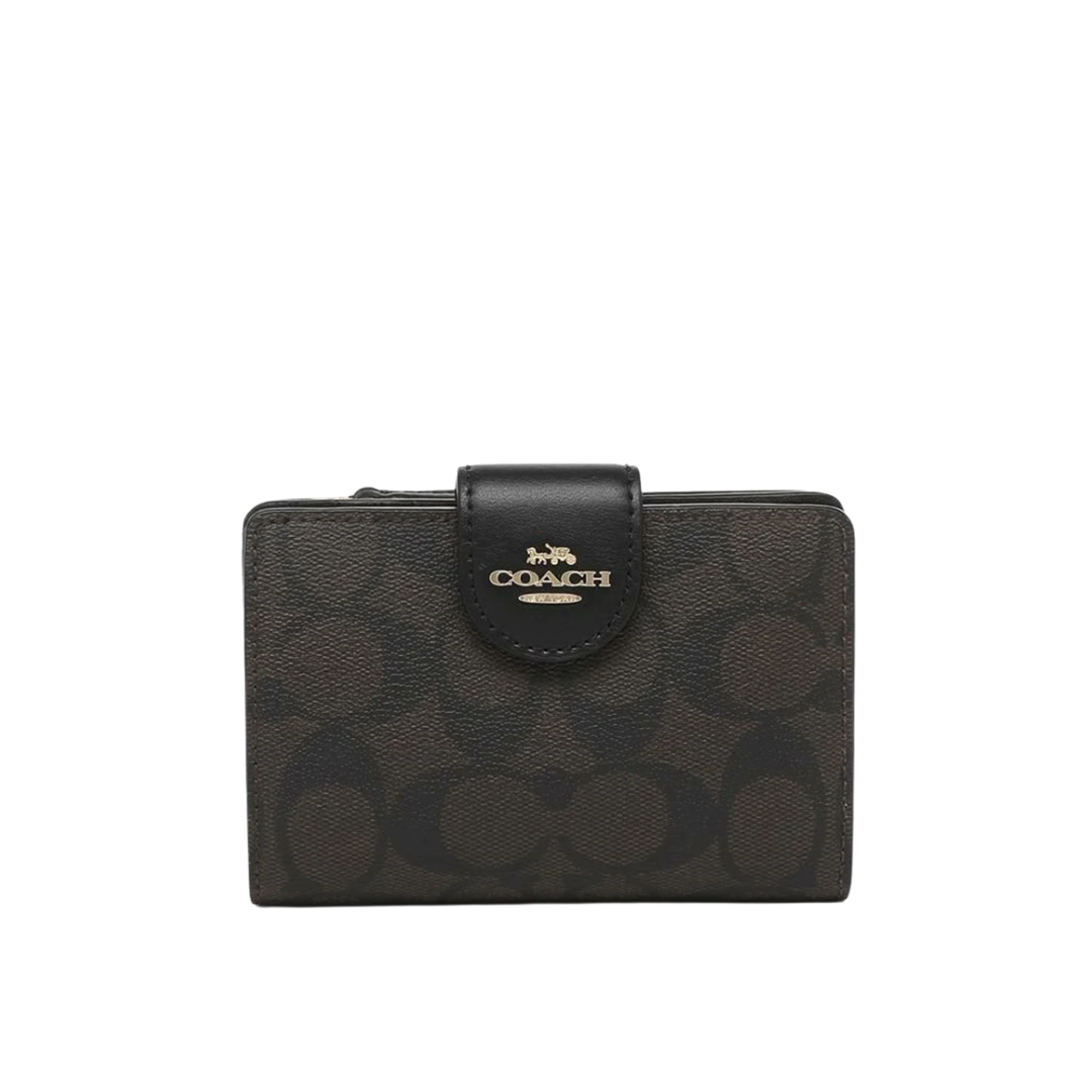 Coach Medium Corner Zip Wallet sign Brown/Black New Image