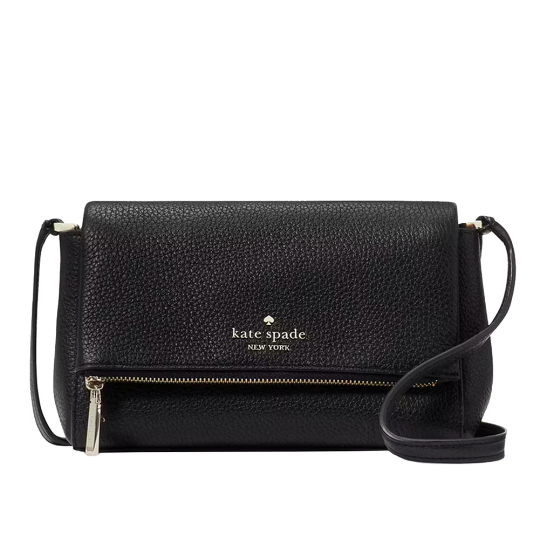 Kate Spade leila Mini Flap Zip Crossbody Pebbled Leather Black NEW Image