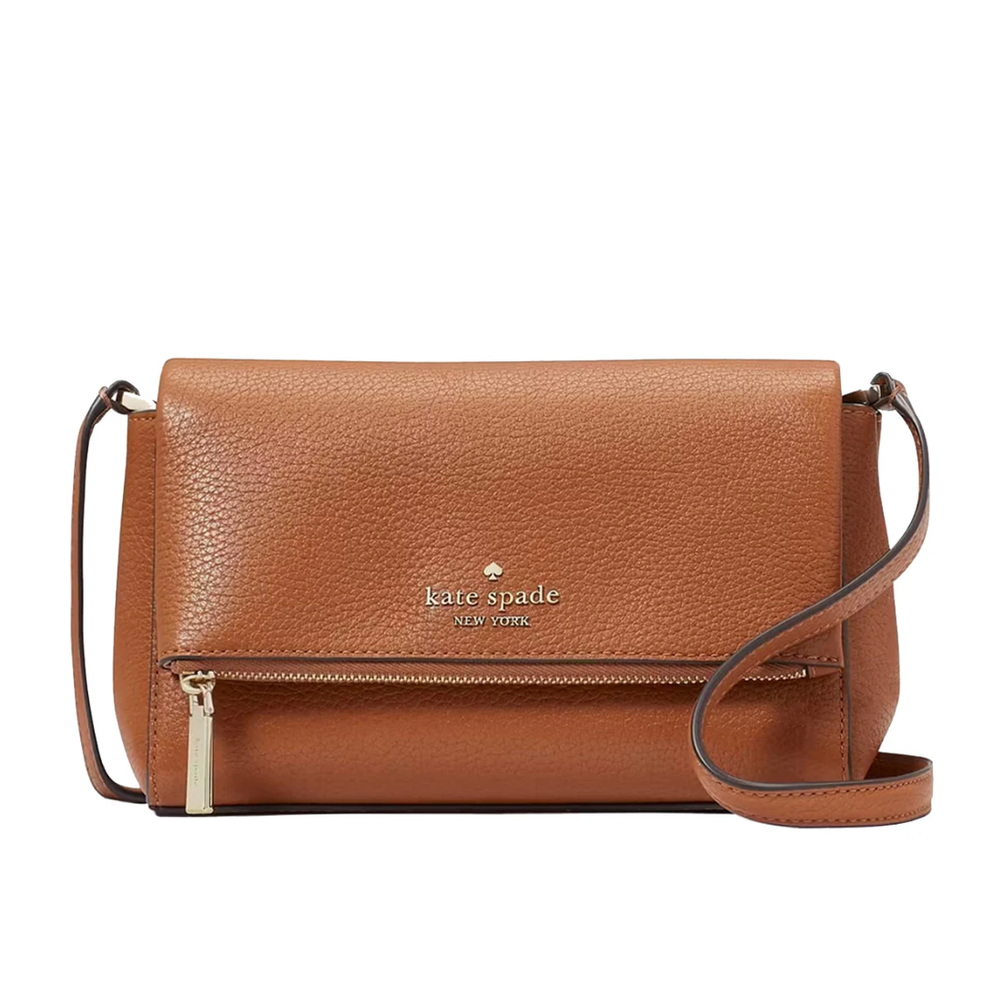 Kate Spade leila Mini Flap Zip Crossbody Pebbled Leather Warm Ginger New Image