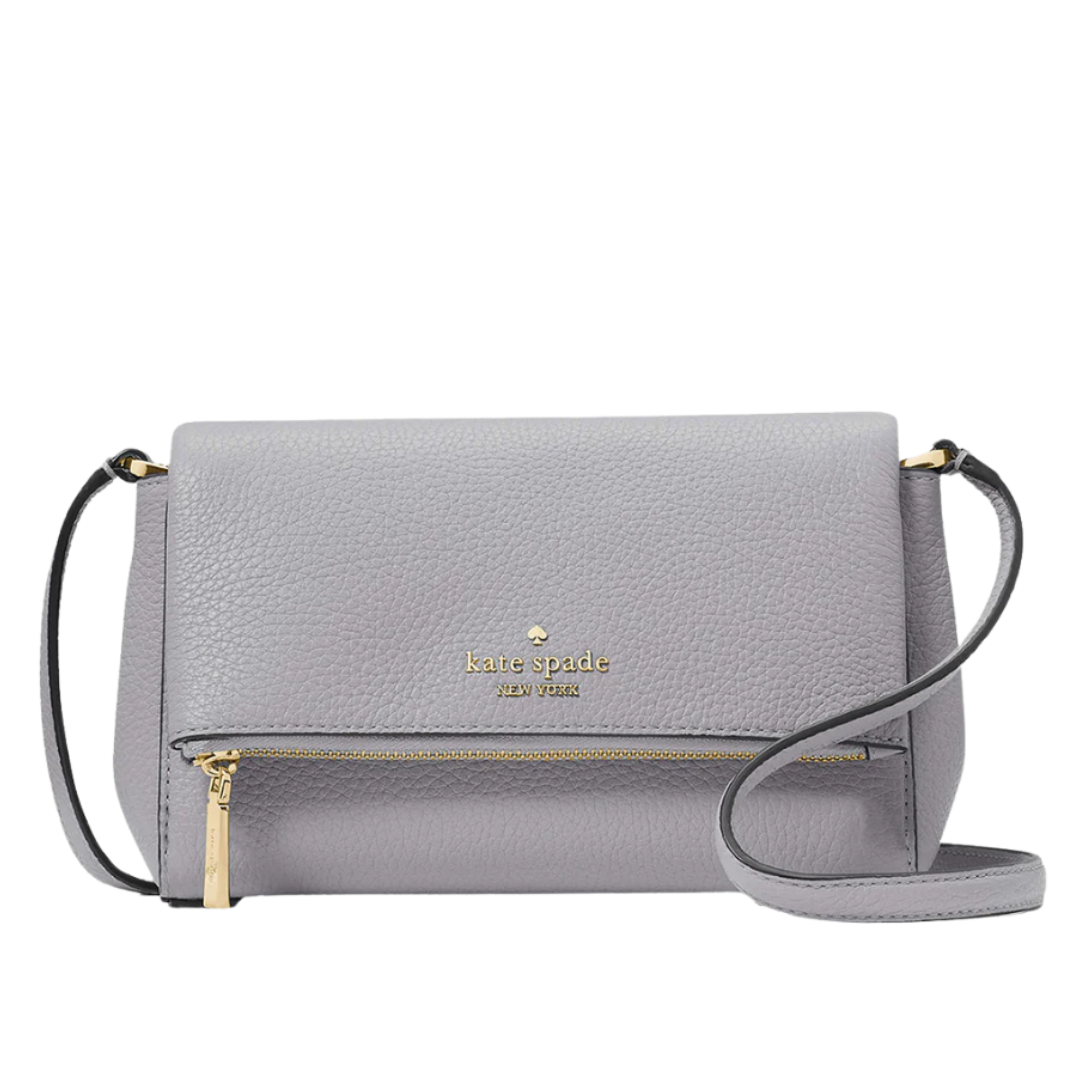 Kate Spade leila Mini Flap Zip Crossbody Pebbled Leather Mountain Grey NEW Image